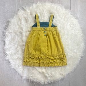 EUC [Mini Boden] Girls VNTG Corduroy Jumper | Yellow + Teal Ruffle Dress | 4-5